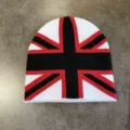 Gebreide muts met stijlvol zwart-rood-wit UK vlag patroon, warme winter streetwear muts. - M (52-60cm) / Zwart en Wit