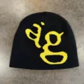 Amerikaans niche design letter gebreide muts herfst winter warme wol korte beanie hoed - M (52-60cm) / Zwart