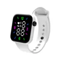 Reloj deportivo digital LED cuadrado blanco con correa de silicona para hombres y mujeres - Blanco