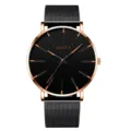 Herren minimalistische Quarzuhr mit schwarzem Zifferblatt Roségold Lünette und Mesh Armband. - Black Mesh Strap Rose Gold Case Orange Pointer
