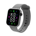 Reloj deportivo electrónico digital LED de pantalla cuadrada con correa de silicona gris. - Gris