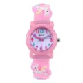 Kinder Cartoon Quarzarmbanduhr mit 3D rosa Einhorn Silikonarmband und buntem Zifferblatt. - Einhorn / Rosa