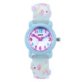 Kinder Cartoon Quarzuhr mit 3D Einhorn Silikonarmband, wasserdichte Armbanduhr für Mädchen. - Einhorn / Hellblau