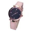 Women pink leather quartz watch with faceted glass and crystal marker for daily style - Pink