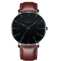 Herren Damen Quarzuhr braunes Lederarmband schwarzes Zifferblatt blaue Indizes Mode Business 0 - Gürtel Brauner Gürtel Schwarzes Gesicht Blaue Nadel