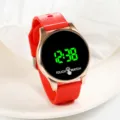 Round LED digital electronic watch with red silicone strap and rose gold case for daily wear. - 23x2 / Red