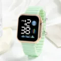 Square digital watch with mint green silicone strap and rose gold case for daily casual wear. - Light Green