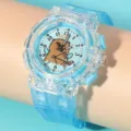 Orologio al quarzo trasparente per bambini con grazioso quadrante orsetto, regalo perfetto. - Azzurro