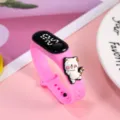 Niedliche Cartoon Studentin LED Elektronikuhr, rosa Silikon leuchtendes Sportarmband. - Glückliche Katze