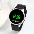 Round LED digital watch with black silicone strap and silver case for daily wear - 23x2 / Black