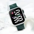 Montre numérique LED carrée pour étudiant avec bracelet vert et affichage stylé. - 23x3 / Vert olive