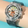 Dettaglio orologio cartoon con guscio trasparente, quadrante orsetto carino, movimento al quarzo. - Nero