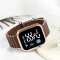 Stylish LED square digital watch with brown silicone strap for daily casual student wear. - Coffee