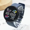 Trendy couple LED electronic watch with cool dual-color strap, stylish casual sports watch. - Dark Blue