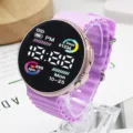 Purple silicone LED electronic watch with round dial, fashionable student sports digital watch variant. - Purple