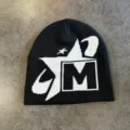 Schwarze Strickmütze für den Winter, stilvolle warme Wollmütze mit Stern Logo für damen. - M / Schwarz