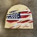 American style distressed flag knit beanie hat, unisex warm winter hip hop pullover hat. - M (52-60cm) / Khaki