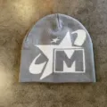 Graue Strickmütze Wintermütze mit stilvollem weißen Stern Buchstaben Muster gemütlich warm. - M / Grau