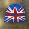 Union Jack gebreide muts winter warme skimuts stijlvolle Britse vlag letters casual hoofddeksel - M (52-60cm) / Saffierblauw