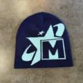 Damen Herren Winter Warmer Strickmütze Stern Buchstabe Jacquard Freizeit Beanie Mütze - M / Marineblau