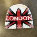 Gebreide muts met Britse vlag en London tekst, warme winter outdoor sport casual mode muts. - M (52-60cm) / Wit