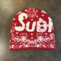 Rot weiße gestreifte Winter Beanie Mütze Hip Hop Strickmütze warme Streetwear Kappe - M (52-60cm) / Rot