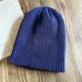 Einfarbige Strickmütze für Herbst und Winter, dicke warme Wollmütze für Damen und Herren. - M (54-62cm) / Marineblau