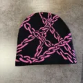 Y2K Streetstyle Rosa Kette Strick Beanie Mütze, warme Pullover Wintermütze für Damen. - M / Schwarz Und Rosarot