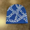 Blaue Strickmütze mit weißem Kettengliedermuster, stylische Streetwear Y2K warme Mütze. - M / Dunkelblau
