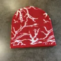 Bonnet en tricot éclair rouge et blanc pour hommes et femmes, chapeau d'hiver streetwear. - M / Rouge
