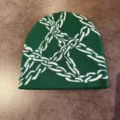 Grüne Strickmütze mit Kettenmuster, Y2K Streetwear warme Beanie Mütze, Detailansicht. - M / Grün Weiß