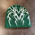 Bonnet en Tricot Jacquard Toile d'Araignée Cœur Vert Unisexe Halloween Chaud Confortable - M (52-60cm) / Vert