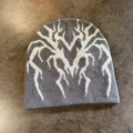 Bonnet en tricot gris avec motif jacquard blanc gothique unisexe bonnet chaud d'hiver - M (52-60cm) / Gris Foncé Argent