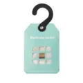 Detailed view of the mint green wardrobe sachet with black hook and pleasant ocean scent. - Ocean English