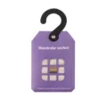Lavender sachet detail view showing purple hanging card packaging with black hook and fresh scent. - Lavender English