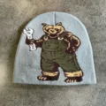 Berretto in maglia grigio con motivo orso jacquard, cappellino caldo autunno inverno hip hop. - M (52-60cm) / Grigio