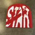 Winter warm knitted beanie hat with stylish hip-hop letters design, casual red pullover cap. - M (52-60cm) / Red