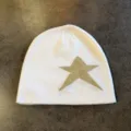 White knitted beanie for women featuring a stylish gold star pattern winter warm hat - M (52-60cm) / White Khaki