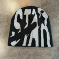 Unisex autumn winter knitted beanie hat with stylish hip hop letter pattern warm streetwear cap - M (52-60cm) / Black and Gray