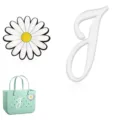 Ensemble de sac de plage EVA vert avec marguerite blanche et breloques lettre J, accessoires. - Lettre J