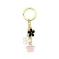 Portachiavi dorato con ciondoli fiori in smalto nero bianco rosa accessorio borsa - Colore misto