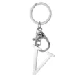 Close-up of silver metal letter V keychain pendant featuring lobster clasp and split ring. - Letter V / Steel