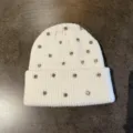 White rhinestone knit beanie detail, warm winter slouchy hat with sparkling crystals. - M (52-60cm) / Rhinestone Beanie / White