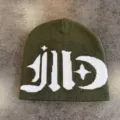 Autumn winter knit beanie hat unisex streetwear gothic pattern stylish warm skull cap - M (52-59) / Army Green