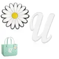 Accessoires de sac de plage EVA marguerite blanche et pendentifs lettre U cursive pour sacs trous. - Lettre U