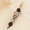 Silicone bead keychain with cute coffee cup pendant, detailed close-up shot of DIY bag charm. - Style 2