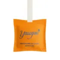Car perfume sachet in vibrant orange fabric with hanging ribbon for long lasting fresh scent. - Red Peony Scent