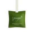 Green fabric car air freshener sachet pendant with white ribbon for fresh scent. - Ebony Bergamot Scent