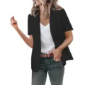 Women casual short sleeve blazer jacket solid color elegant office wear outerwear top - S / Tops / Black