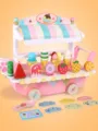 Wooden Ice Cream Cart Toy Kids Pretend Play Ice Cream Shop Wooden Ice Cream Pretend Toy - Pink